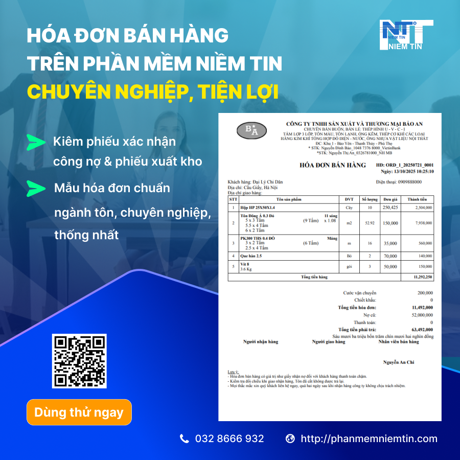 Mẫu hóa đơn bán hàng trên phần mềm niềm tin