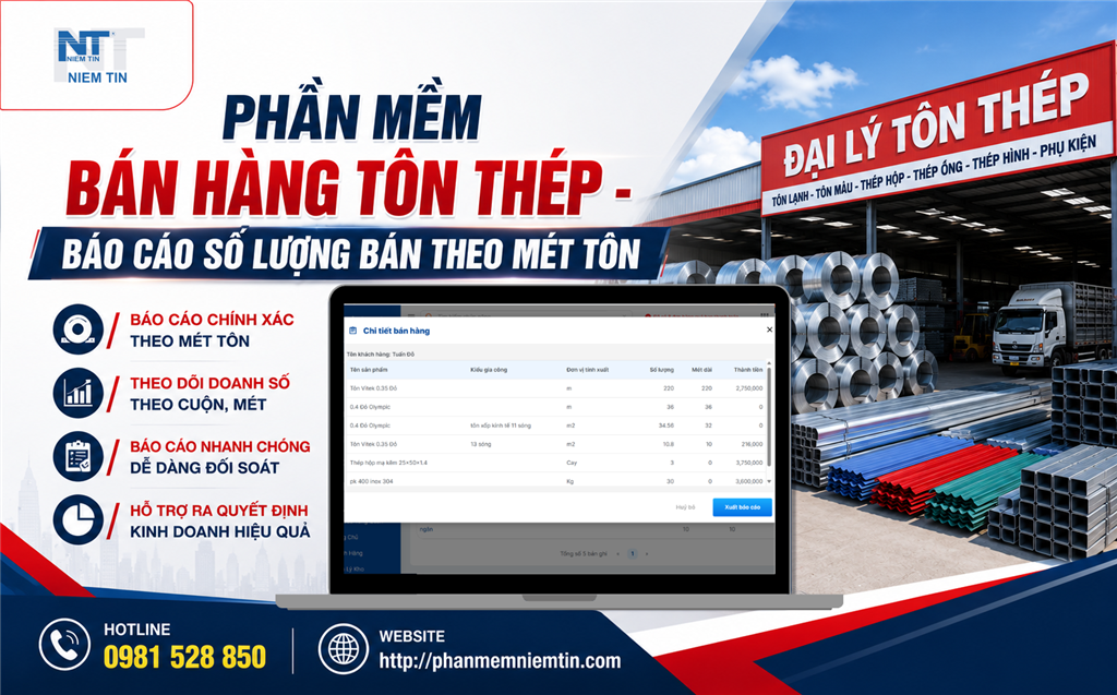 Phần mềm bán hàng tôn thép - Báo cáo số lượng bán theo mét tôn