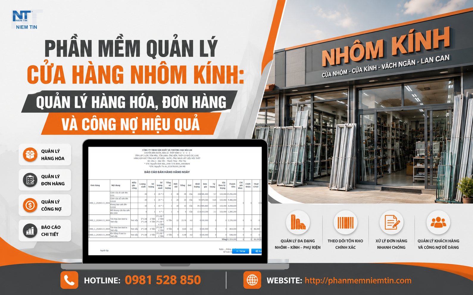 PHẦN MỀM QUẢN LÝ CỬA HÀNG NHÔM KÍNH: QUẢN LÝ HÀNG HÓA, ĐƠN HÀNG VÀ CÔNG NỢ HIỆU QUẢ 